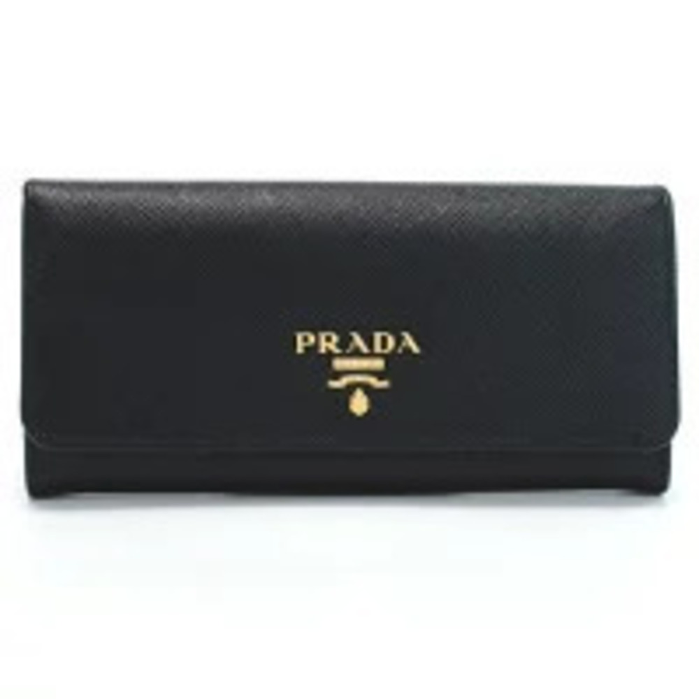 Prada Long Wallet Bi fold Coin SAFFIANO METAL ORO Leather Italy NERO Black